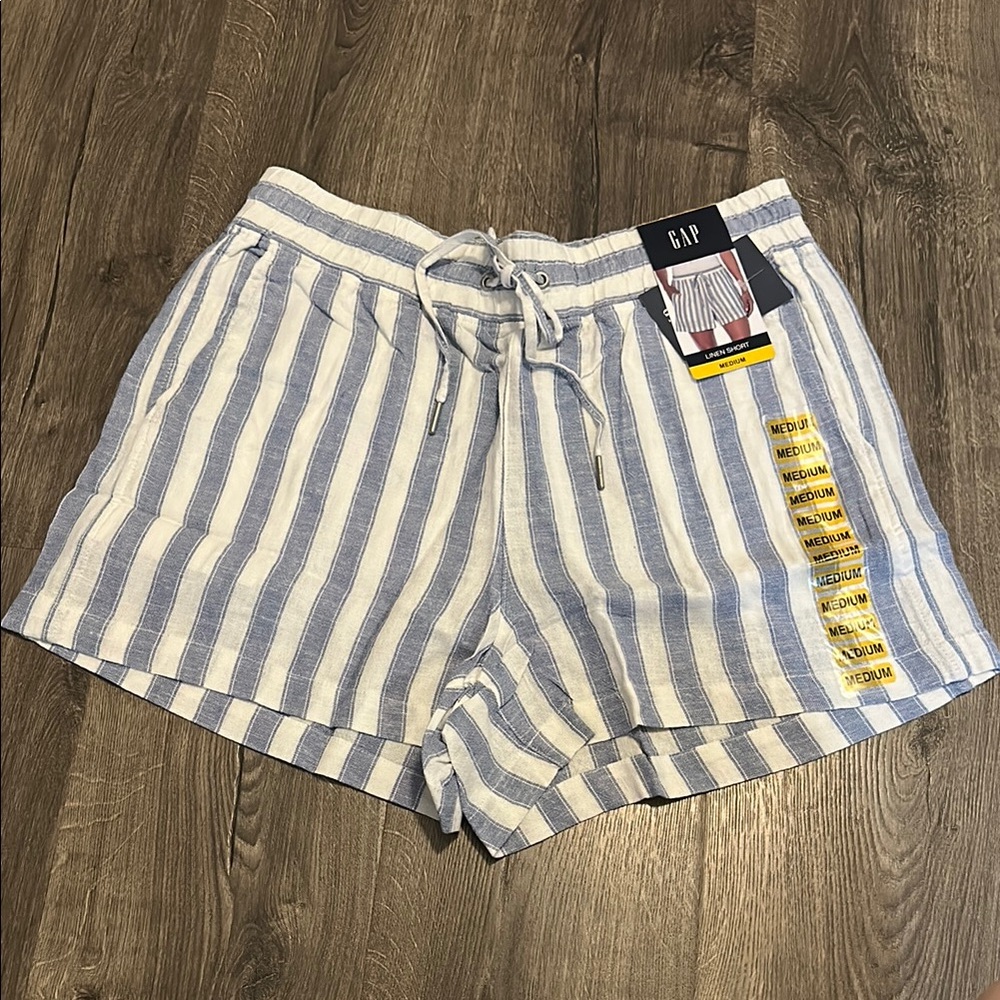 GAP High Waist Blue and White Striped Linen Shorts